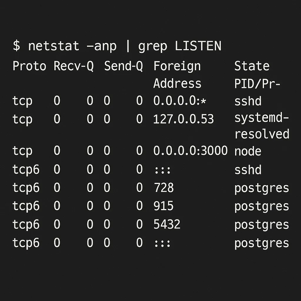 Example result of netstat -anp | grep LISTEN