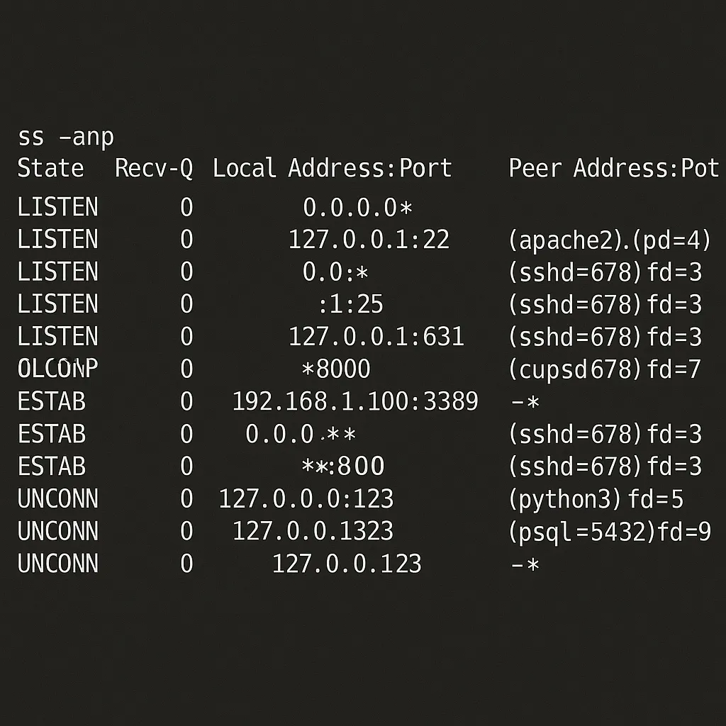 Example result of ss -anp