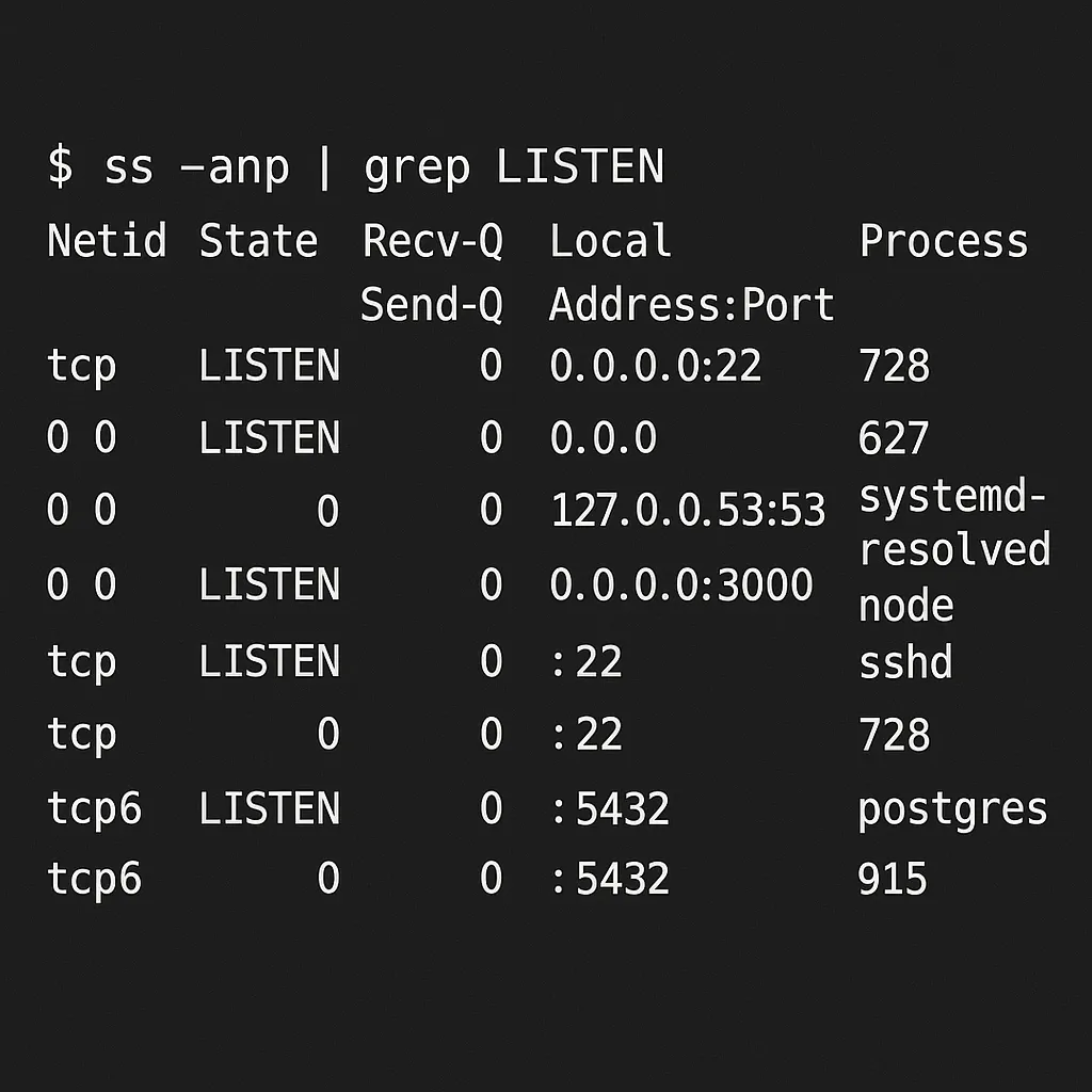 Example result of ss -anp | grep LISTEN