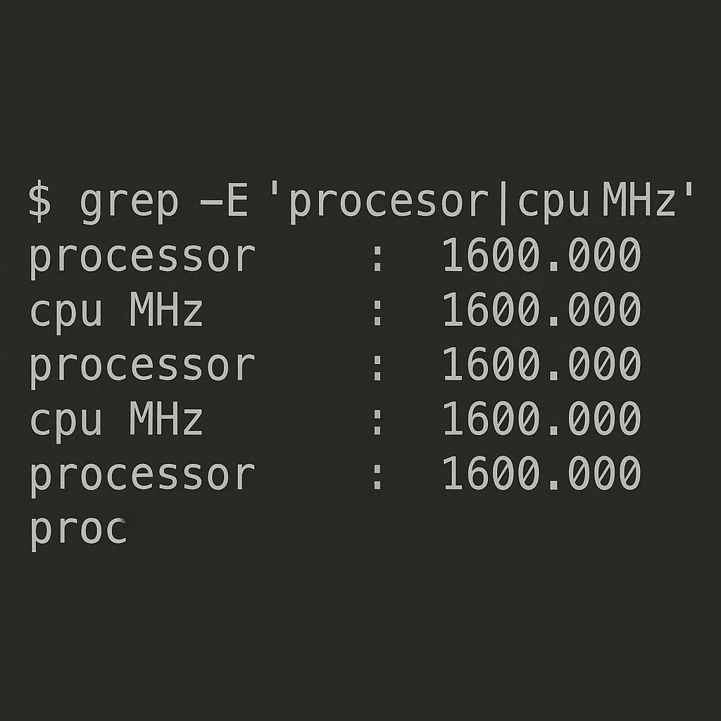 Example result of grep -E 'processor|cpu MHz' /proc/cpuinfo 