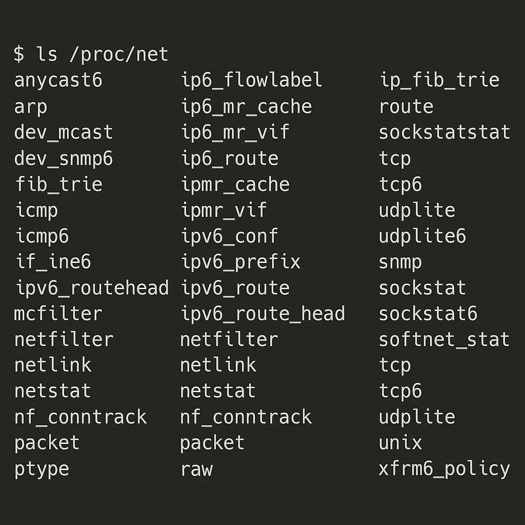 Example result of ls /proc/net